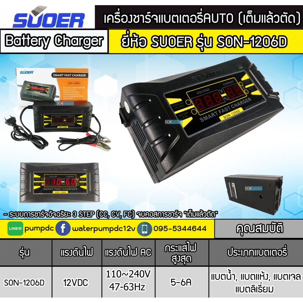 เครื่องชาร์จแบตเตอรี่รถยนต์ 12V 6A SUOER รุ่น SON-1206D